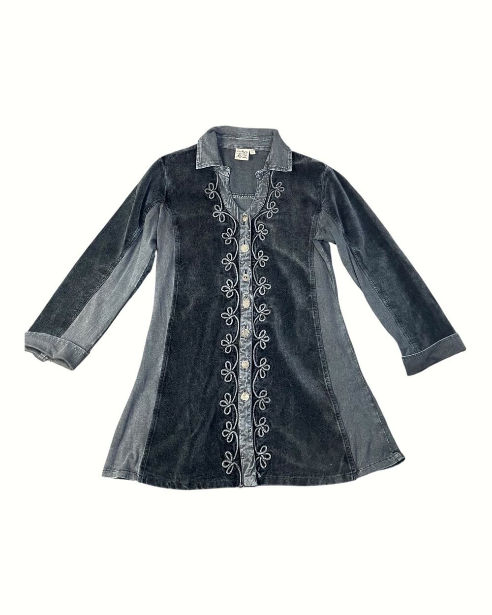 Parsley & Sage Women’s Small Blue Velour Button Front Long Sleeve Mini Dress
